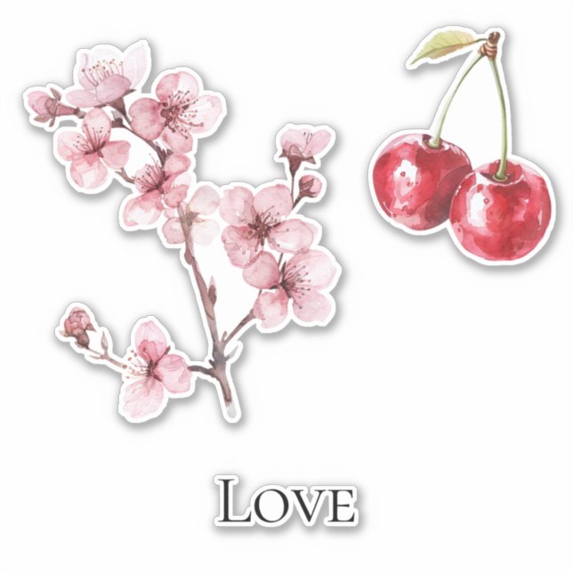 Cherry Blossom Cherries Liebe Aufkleber (Vorderseite)