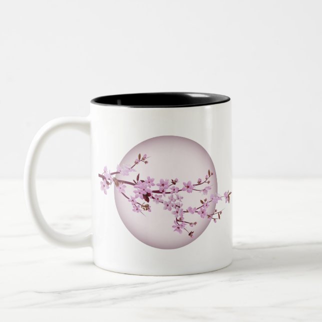 Cherry Blossom Cherry Tree Japanisch Japan Sakura Zweifarbige Tasse (Links)