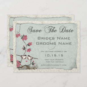 Cherry Blossom Chickadee Damask Save the Date Einladung