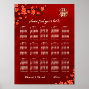 Cherry Blossom Chinese Wedding Seating Chart Poster