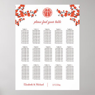 Cherry Blossom Chinese Wedding Seating Chart Poster