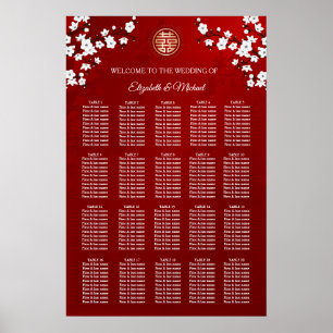 Cherry Blossom Chinese Wedding Seating Chart Poster