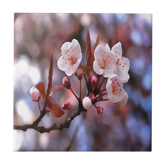 Cherry Blossom Cluster mit rosa und blau Fliese (Vorderseite)