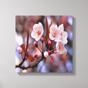 Cherry Blossom Cluster mit rosa und blau Leinwanddruck