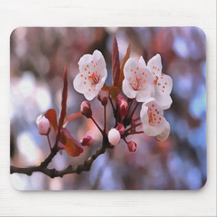 Cherry Blossom Cluster mit rosa und blau Mousepad