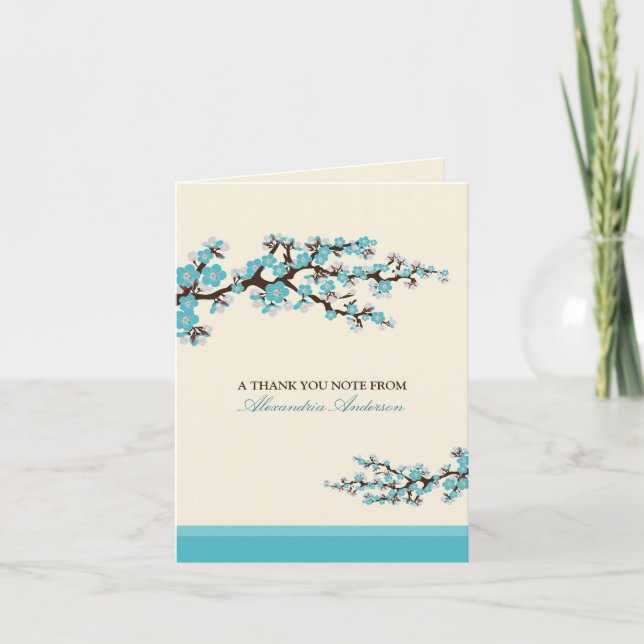 Cherry Blossom Custom Dankeschön Card (aqua) Dankeskarte (Vorderseite)