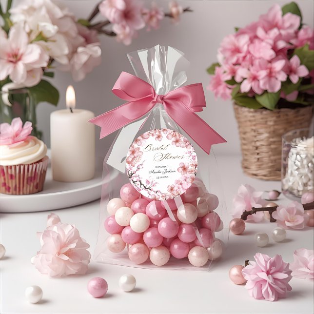 Cherry Blossom Delight Bridal Dusche Einladung Runder Aufkleber (Von Creator hochgeladen)