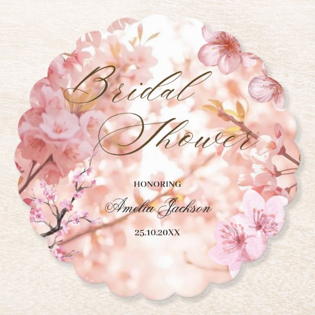 Cherry Blossom Delight Bridal Dusche Einladung Untersetzer (Vorderseite)