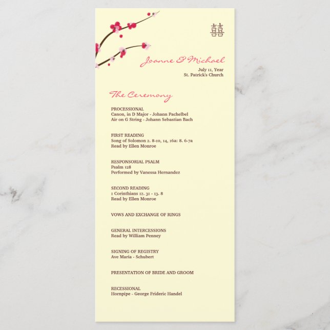 Cherry Blossom Double Happiness Wedding Program Programm (Vorderseite)