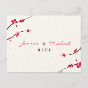 Cherry Blossom Double Happy RSVP Card Karte
