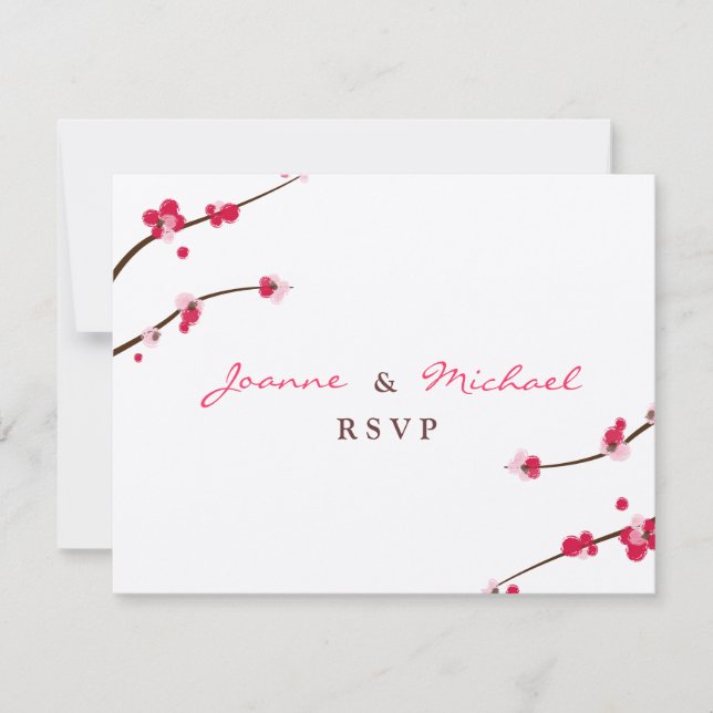 Cherry Blossom Double Happy RSVP Card Karte (Vorderseite)