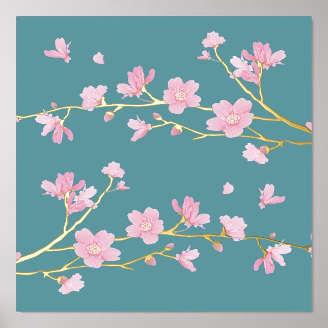 Cherry Blossom Duck Egg Blue Real Foliendrucke (Vorderseite)