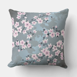 Cherry Blossom Dusky Pink Grayish Blue Floral Kissen
