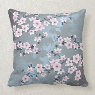 Cherry Blossom Dusky Pink Grayish Blue Floral Kissen