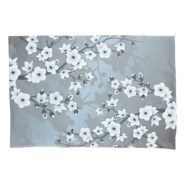 Cherry Blossom | Dusty Blue Floral Kissenbezug (Vorderseite)