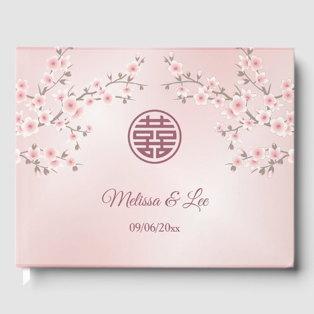 Cherry Blossom Dusty Pink Chinese Wedding Gästebuch (Vorderseite)