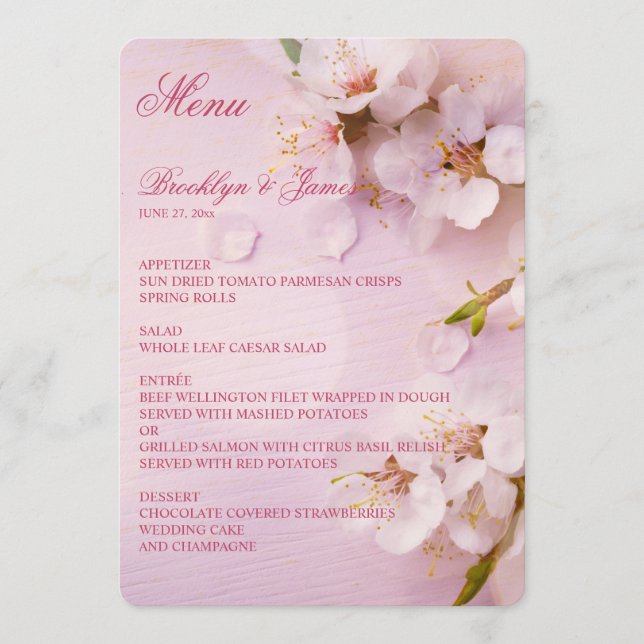 Cherry Blossom Elegantes Hochzeitsmenü Menükarte (Vorderseite)