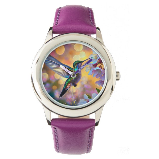 Cherry Blossom Fantasy Hummingbird Armbanduhr (Vorderseite)