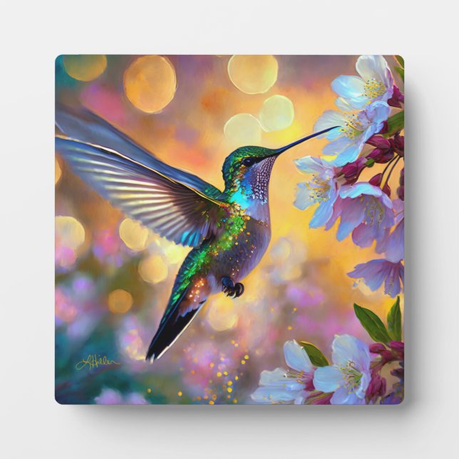 Cherry Blossom Fantasy Hummingbird Fotoplatte (Vorderseite)
