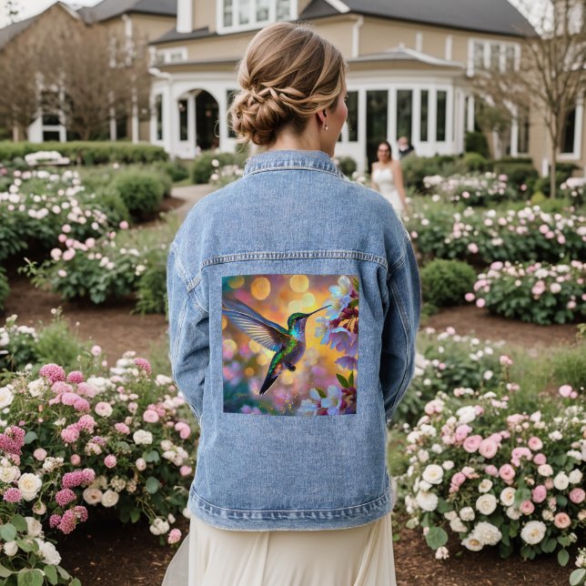 Cherry Blossom Fantasy Hummingbird Jeansjacke (Hochzeit Rückseite)