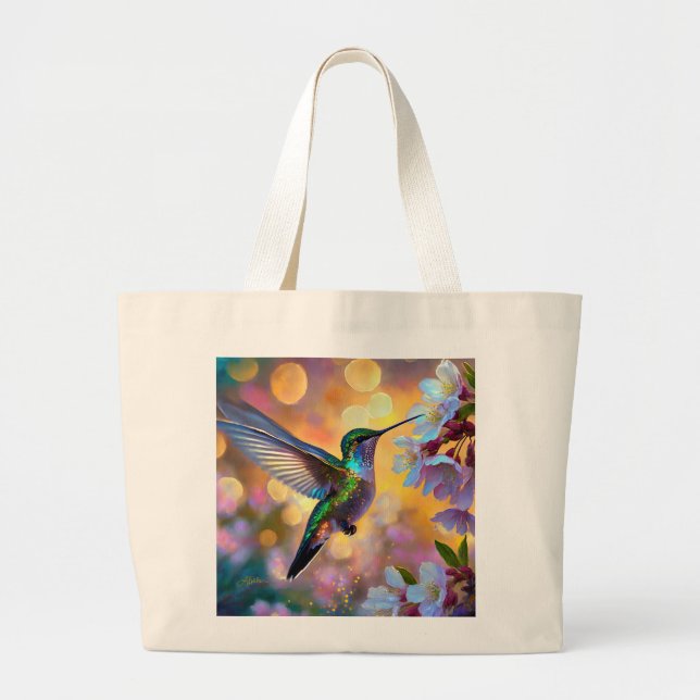 Cherry Blossom Fantasy Hummingbird Jumbo Stoffbeutel (Vorne)
