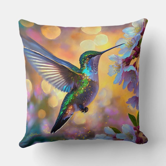 Cherry Blossom Fantasy Hummingbird Kissen (Rückseite)