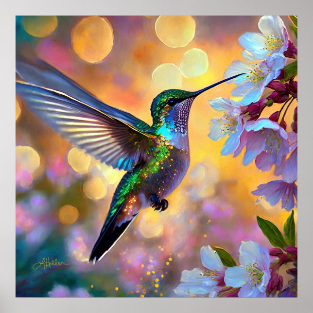 Cherry Blossom Fantasy Hummingbird Poster (Vorne)