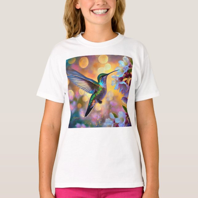 Cherry Blossom Fantasy Hummingbird T-Shirt (Vorderseite)