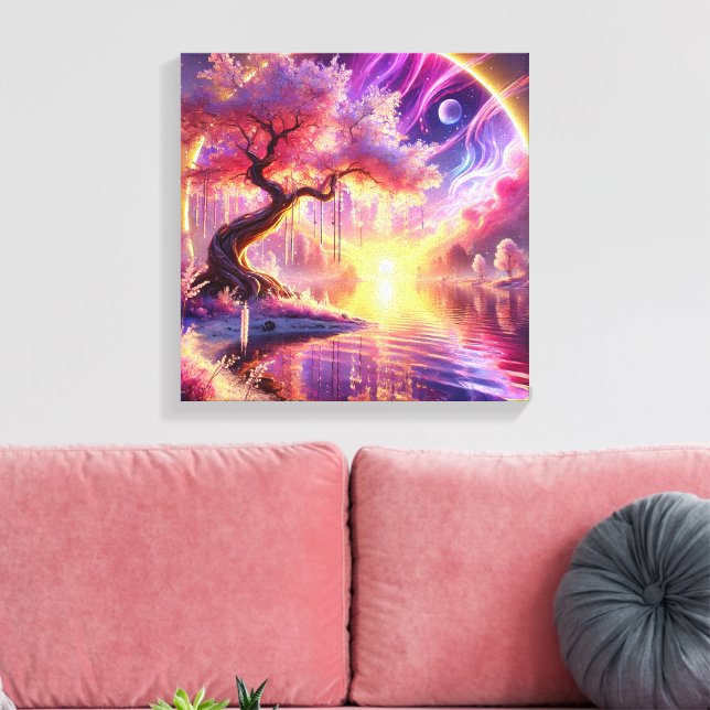 Cherry Blossom Fantasy: Ruhe Sonnenuntergang Szene Leinwanddruck (Insitu (Wohnzimmer))