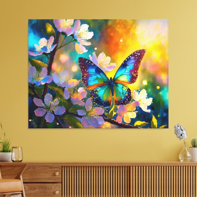 Cherry Blossom Fantasy Sunrise Butterfly Leinwanddruck (Insitu (Wohnzimmer))