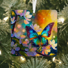 Cherry Blossom Fantasy Sunrise Butterfly Ornament Aus Metall