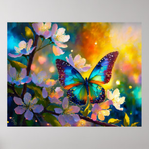 Cherry Blossom Fantasy Sunrise Butterfly Poster