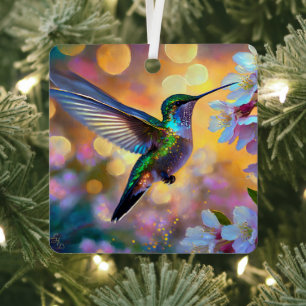 Cherry Blossom Fantasy Sunrise Hummingbird Ornament Aus Metall