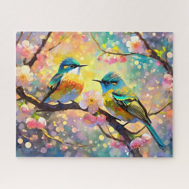 Cherry Blossom Fantasy Sunrise Songbirds Puzzle (Horizontal)