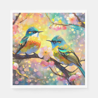 Cherry Blossom Fantasy Sunrise Songbirds Serviette