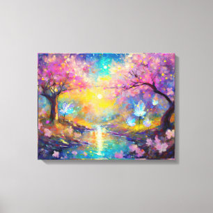 Cherry Blossom Fantasy Sunrise Stream Leinwanddruck