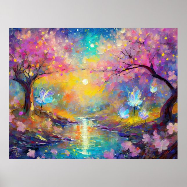 Cherry Blossom Fantasy Sunrise Stream Poster (Vorne)