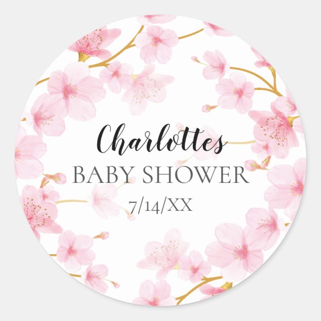 Cherry Blossom Floral Baby Dusche Umschlag Aufkleb Runder Aufkleber (Vorderseite)