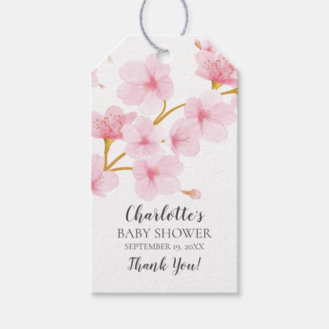Cherry Blossom Floral Baby Shower Gefallen Tag Geschenkanhänger (Vorderseite)