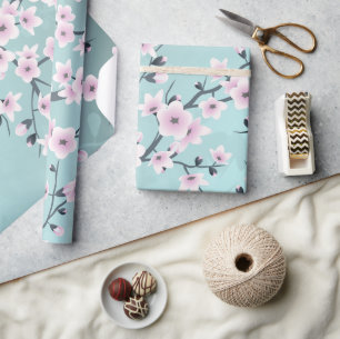 Cherry Blossom Floral Dusty Pink Aquamarine Geschenkpapier