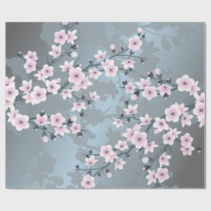 Cherry Blossom Floral Dusty Pink Dusty Blue Geschenkpapier