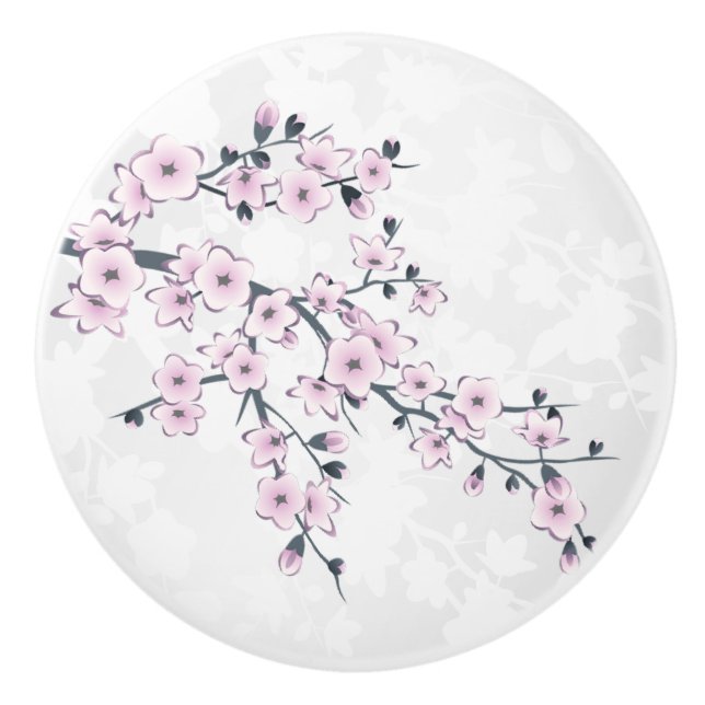 Cherry Blossom Floral Dusty Pink White Keramikknauf (Vorderseite)