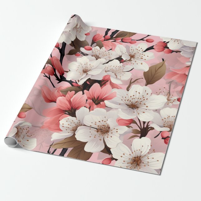 Cherry Blossom Floral Geschenkpapier (Ungerollt)