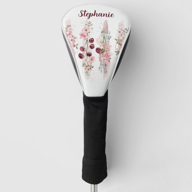 Cherry Blossom Floral Watercolor, Name hinzufügen Golf Headcover (Vorderseite)