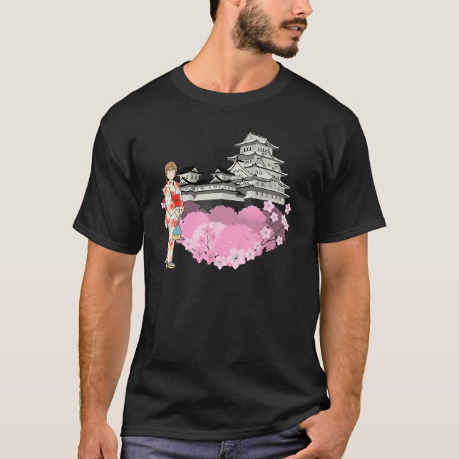 Cherry Blossom Flowers and Japanese Girl Japanese  T-Shirt (Vorderseite)