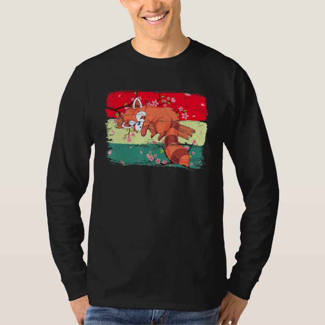 Cherry Blossom Forest Animal Sleeping Red T-Shirt (Vorderseite)