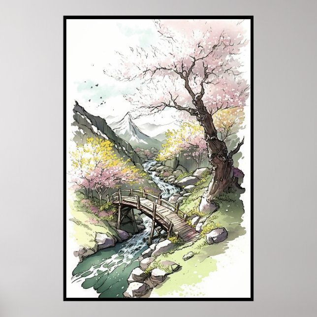 Cherry Blossom Forest in Bloom bei Frühlingsbeginn Poster (Vorne)