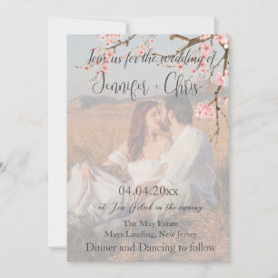 Cherry Blossom Foto QR Code Hochzeit Einladung