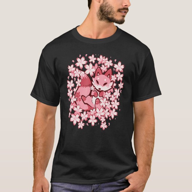 Cherry Blossom Fox Cute Pink Fox T-Shirt (Vorderseite)