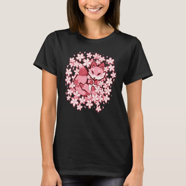 Cherry Blossom Fox Cute Pink Fox T-Shirt (Vorderseite)